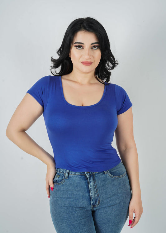 SCOOP NECK SHORT SLEEVE CROP TOP