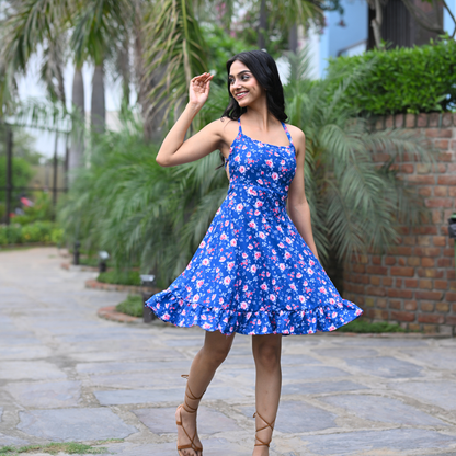 CRISS CROSS BACKLESS DRESS BLUE